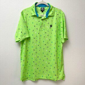 FootJoy EU Clam Bake Lisle Men's Golf Polo Neon Collared Shirt Medium